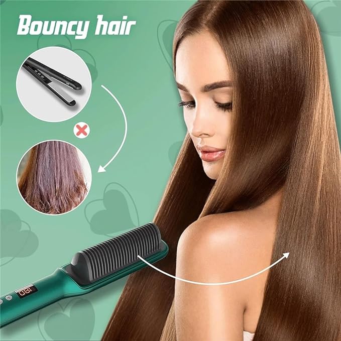 Electric Hair Straightener Brush with LED Display – Ceramic Fast Heating Styling Comb (EU Plug)